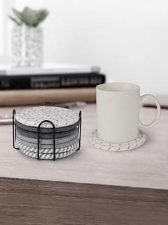 8 Pcs Drink Coasters with Holder, Minimalist Cotton Woven 4 Colors Absorbent Coaster Set for Home Decor Tabletop Protection Suitable for Kinds of Cups, 4.3 Inches,Grey Series