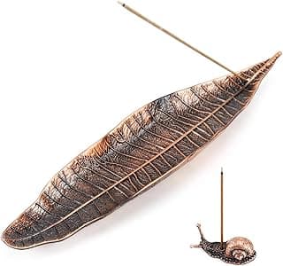 Accmor Incense Holder Set, Leaf and Snail Incense Burner, Incense Ash Catcher, Incense Sticks Holder for Counters, Meditation Room, Yoga, Home, Office, Red Copper