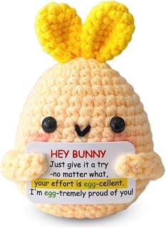Positive Crochet Animals, Inspirational Gift for Women Her, Handmade Egg Bunny Rabbit Funny Birthday Graduation Gift for Girlfriend Wife Daughter Son Niece, Desk Decor, Easter Basket Stuffers