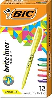 BIC Brite Liner Highlighters, Chisel Tip, 12-Count Pack, Assorted Colors