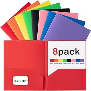 Plastic Folders with Pockets (8 Pack,Assorted Colors) | Durable Heavy Duty File Folders with Business Card Slot, 2-Pocket Folder for Schoolwork & Office,Back to School Supplies