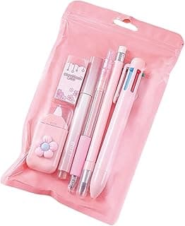 MOZXIRZ 6 Pcs Cute Pink Stationery Set for Women Back to School Supplies Office Supplies Including Gel Ink Pens 6-in-1 Ballpoint Pens Pencil Eraser (Pink)