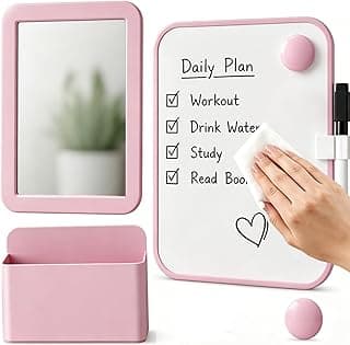 Piffny Pink Locker Accessories for Girls with Magnetic whiteboard, Locker Mirror and Pen Holder, Locker Decoration for School Locker, Locker Organizer for Work, Back to School Essentials