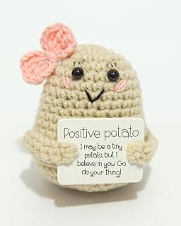 BLC313-07: Mini Funny Potato, 3 Inch Knitted Doll with Positive Card, Uplifting Gift and Party Decoration, Cute Potato Crochet Doll for Birthday