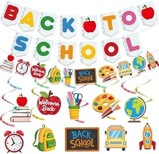 Back to School Decorations, Pre-Strung Happy First Day of School Banner | Back To School Garland Backdrop Hanging Classroom Decor for Classroom, Home, Teacher Office, Photo Backdrop