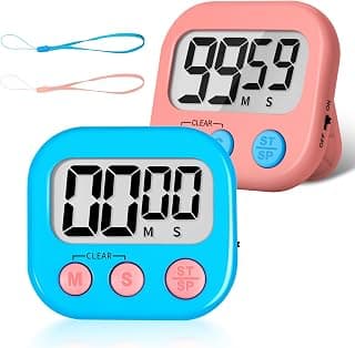 ZILLEEN Classroom Timer for Kids Teachers 2 Pack Digital Timers Blue Pink | Strong Magnetic, Large Screen, Big Button, Teacher Classroom Must Haves Kitchen Timers for Cooking Egg Exercise Study