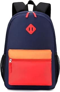 Kids Backpack Elementary School Backpacks 5-9 Years for Boys and Girls with Chest Buckle (Navy Red, Large-17 H)