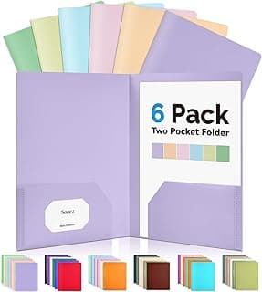 Sooez 6Pack Folders with Pockets, Pastels Colors, Heavy Duty Pocket Folder | Plastic Folders with Pockets, 2-Pocket Folder Bulk, Aesthetic File Folder, Back to School Office Filing Supplies