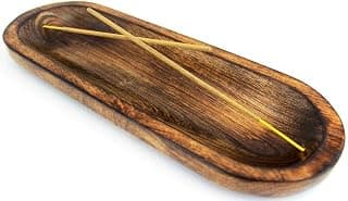 Dinil Incense Burner Holder – 11 Inch Natural Wood Ash Tray – Double Holes for Mixing Scents – Rustic Brown Finish – No Mess Elegant Design – Ideal for Yoga, Meditation Room, Home