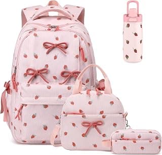 Backpack for Girls, Corduroy 4PCS Bow Teen Girls Backpack Set
