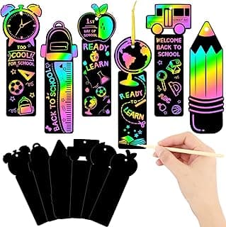 JUNEBRUSHS 30Pcs Welcome Back to School Scratch Bookmarks Rainbow Scratch | Back to School DIY Craft Kit, First Day of School Gifts for Students , Classroom Activity, Party Favors