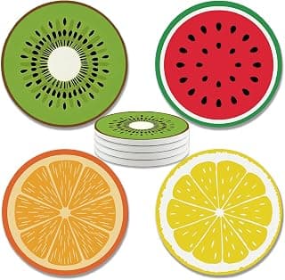 zcyhtqp Funny Absorbent Round Ceramic Stone Coasters Set of 4 with Cork Base, Funny Fruits Design for Home, Kitchen, Bar, Coffee Table, Office Table Decor