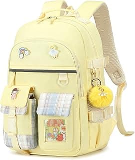 Backpack for Girls, 15.6 Inch Laptop School Bag Kids Kindergarten Elementary College Backpacks Large Bookbags for Teen Girl Women Students Casual Travel Daypacks (Yellow)
