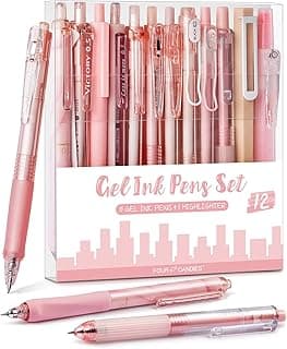 Four Candies Cute Pink Pens, Black Gel Ink, Rose - 12ct, 0.5mm Fine Point | Back to School Supplies, Nurse Essentials, Office Decor for Women, Girly Stationery Set, Aesthetic Desk Accessories