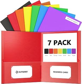 7 Pack Folders with Pockets, 2-Pocket with 10 Labels, Colored File Folders | Heavy Duty Paper File Folders, Fit Letter Size Paper, 7 Bright Assorted Colors, for Back to School, Office Filing Supplies