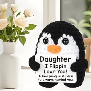 Mini Daughter Love Gift - Handmade Crochet Penguin - Funny Present for Girl Birthday Graduation Stuffers Christmas