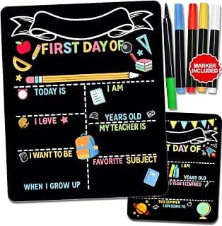 Double-Sided First Day & Last Day of School Sign with Markers Included - 12×10 Inch Reusable Back to School Chalkboard for Kids, Preschool, Kindergarten - Durable & Easy to Clean