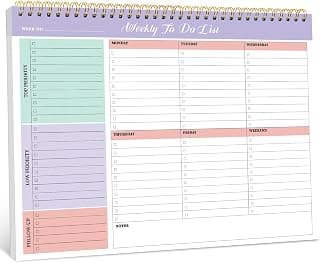 Weekly To Do List Notepad, Undated Weekly Planner Pad, 8.5" x 11" | Large Desk Planner, Weekly Task Planning, College School Supplies, for Home and Office, 52 Sheets, Violet Dream