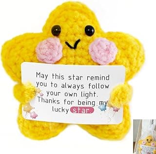 Birthday Gifts for Her Him, Crochet Yellow Star Doll Mini Funny Handmade Crochet Emotional Appreciation Gifts for Friend Sister Brother Her Him, Positive Cute Emotional Comfort Support Decor
