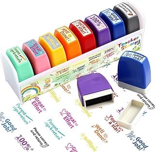 Fancy Land Teacher Stamps for Classroom Grading Stamp Set Self-Inking 8 Pcs | Motivational, Encouraging, Signature Stamp, Classroom Supplies, Gifts