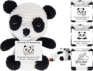 Handmade Mini Positive Crochet Animals Customizable Card Set with Positive Messages Emotional Support Crochet Birthday Gift for Woman Men Her him Motivational Desk Decor (Panda - Mom)