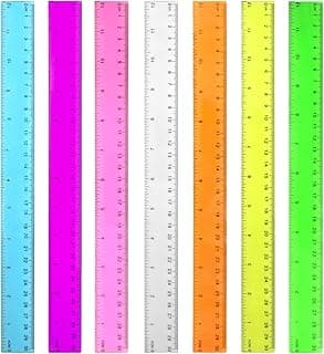 Color Clear Ruler Plastic Rulers - Ruler 12 inch, Kids Ruler for School | 7 Pack Transparent Rulers Bulk for Classroom, Back to School Supplies with Centimeters, Millimeter and Inches Assorted Colors