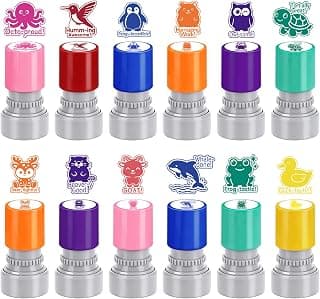12Pcs Self Inking Teacher Stamps for Classroom | Rubber Stamp for Grading Homework Test Motivation Students Behavior Reward School Supplies | Teacher Classroom Must Haves