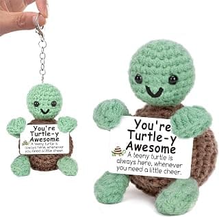 Mini Funny Turtle Easter Basket Stuffers for Teens Girls Boys, Turtle Gifts Positive Crochet Animals, Birthday Easter Graduation Mothers Day Gifts