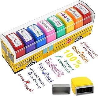 Teacher Stamps for Grading Classroom, New Teacher Back to School Appreciation Gifts, Self-Inking Motivation Great Job Parent Signature Stamp for Homework Must Haves, Teacher Supplies (8 pcs)