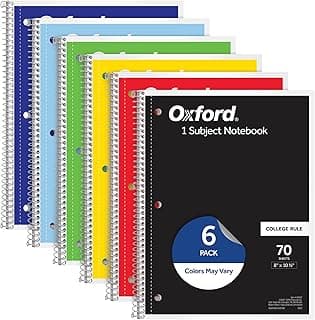 Oxford Spiral Notebook 6 Pack, 1 Subject, College Ruled Paper, 8 x 10-1/2 Inch, Color Assortment Design May Vary (65007)