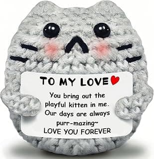 Gifts for Girlfriend Boyfriend Wife Husband, to My Love Crochet Positive Cat for Her Him, Romantic Emotional Support Present ldeal for Couples Anniversary Wedding Graduation Birthday