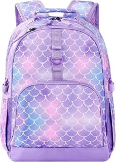 Kids Backpack for Girls Mermaid Backpack Kids Elementary School Backpack for Girls Ages 6-8 Kid Bookbag 17 Inch with Chest Strap, Purple