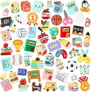 60Pcs Back to School Flatback Charms,Pencil Book Resin Craft Charms | Stationery Embellishments for Jewelry Making, Handcraft, Scrapbook, Teacher Appreciation Gifts, School Theme Party Supplies