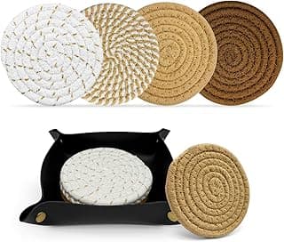 Coasters Set of 4, Boho 4-Color | for Drinks, Coffee Table and Kitchen Tabletop Protection, Suitable for Cups, Coffee, Beer, Home Decor, Cotton Woven