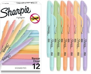 Sharpie Pocket Highlighters, Mild Pastel Colors, Assorted, Chisel Tip, 12 Count - School, Home, and Office Use, Teacher Supplies