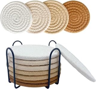 8 Pcs Drink Coasters with Holder, Coasters for Coffee Table, Absorbent Coaster Set for Living Room Decor Tabletop Protection, Coaster Set 4 - Color Cup (Brown Mix)