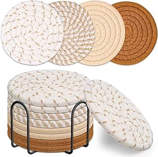 Drink Coasters Set of 8, 4 Colors Absorbent Coasters for Drinks, Minimalist Cotton Woven Coaster for Living Room Decor, Fall Home Decor, 4.3 Inches
