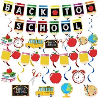 Back to School Decorations First Day of School Decorations Pre-Assembled Back to School Banner with Hanging Swirls Garland for Classroom Teacher Office Home Party Supplies