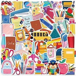 50 Pcs School Stickers Back to School Season Stickers Students Teacher Science Decorations for Scrapbook Laptop Water Bottles Waterproof Classroom DIY Craft Supplies (Back to School)