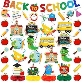 Back to School Decorations, Welcome Back to School Banner for Classroom | NO-DIY Glitter Banner, First Day of School Garland and Hanging Swirls Set, Easy to Hang, Perfect for Home Classroom Office