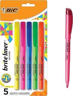 BIC Brite Liner Highlighters, Chisel Tip, 5-Count Pack, Assorted Colors