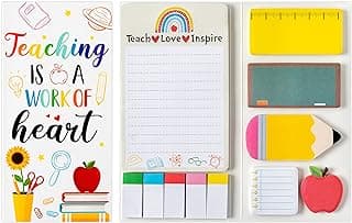 Xqumoi Teaching is A Work of Heart Sticky Notes Set Back to School Supplies | Self-Stick Note Pad, Teacher Appreciation Gift, Blackboard Pencil Apple Shape, Writing Memo Pad Page, Office Classroom, White