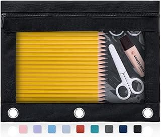Binder Pencil Pouch for 3 Ring Binder, Clear Pencil Case Box Bag, Aesthetic Pen Organizer for School Supplies with Zipper, Back to School for Girls Boys, 1 Pack, Black