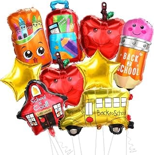 Back to School Balloons, 9 PCS Back to School Decorations Balloons, Colorful School Bus Pencil Apple Crayon Star Shaped Foil Balloon for Welcome Back to School First Day of School Party Decorations
