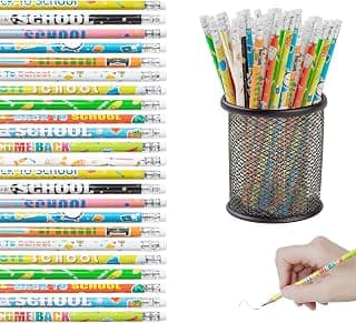 48pcs Welcome Back to School Pencil, Assorted Pattern Colored Pencil with Erasers Colorful Stationery Pencils for First Day of School Decorations Gift Prize Party Favor Office Supply Classroom Reward