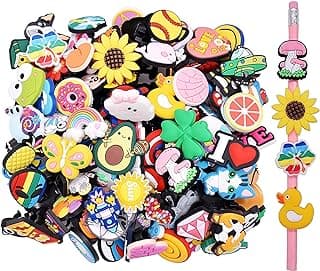 YEALQU 30PCS Random Different Pencil Topper Decoations Cute PVC Pencil Toppes Lovely Black Clip for Pupil/Junior Students Gifts Awards