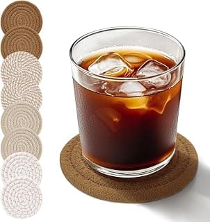 Handmade Boho Cotton Woven Coasters Set of 8 - Absorbent, Heat-Resistant, Stylish Multi-Color for Home Decor, Coffee Tables, and Tabletop Protection (4.13in)
