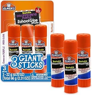 Elmer's Disappearing Purple School Glue Sticks, Washable, 22 Grams, 3 Count - Poster, Vision Board, Back to School Supplies, #1 Teacher Brand