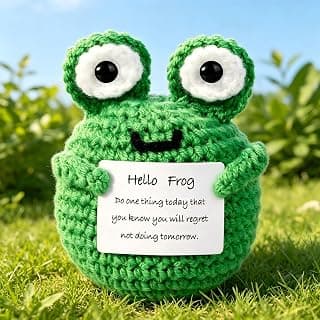 Funny Positive Frog Emotional Crochet Animals Knitted Doll with Positive Card for Coworkers Friend Encouragement Funny Gifts for Women Men Xmas Party Decor