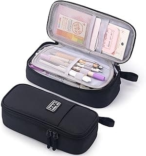 CICIMELON Durable Pen Pencil Case for School Supplies, High Capacity Pencil Bag Pouch Organizer for Teen Girls Boys Adults, Black